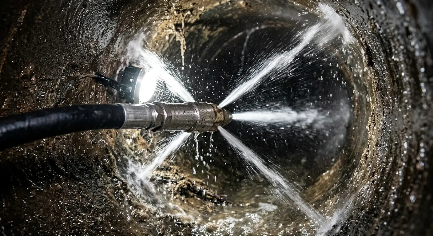 High-pressure hydro jetting nozzle cleaning sewer pipe for Trenchless Sewer Repair in Kingman